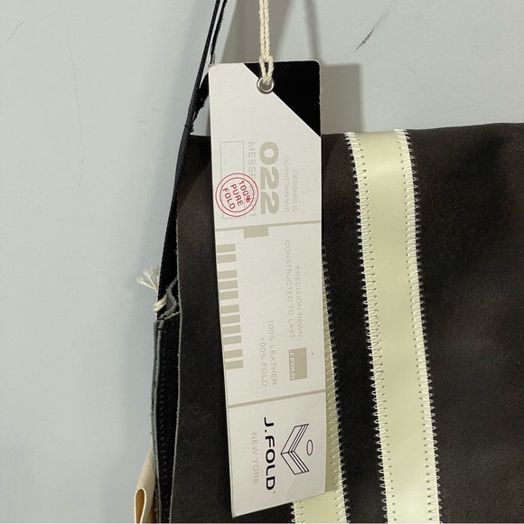 NWT J.FOLD Men’s Messenger Bag SHOULDERED Brown Leather Crossbody White Stripe - Picture 8 of 16